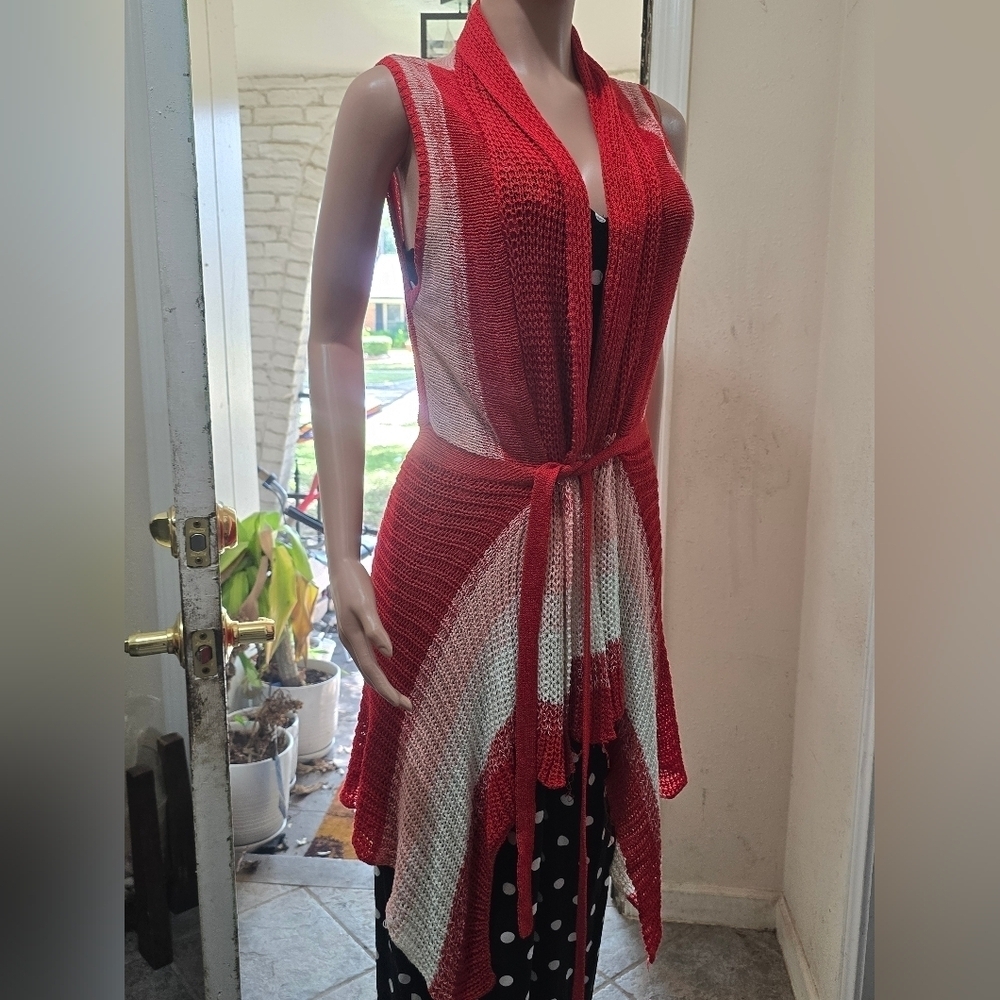 Red and White Women's Knit Sweater Vest